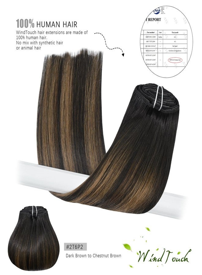 WindTouch Clip In Hair Extensions Human Hair Balayage Dark Brown to Chestnut Brown Highlights for Brown Hair 18Inch 75g #2T6P2 7PCS Hair Extensions Remy Hair - Image 5